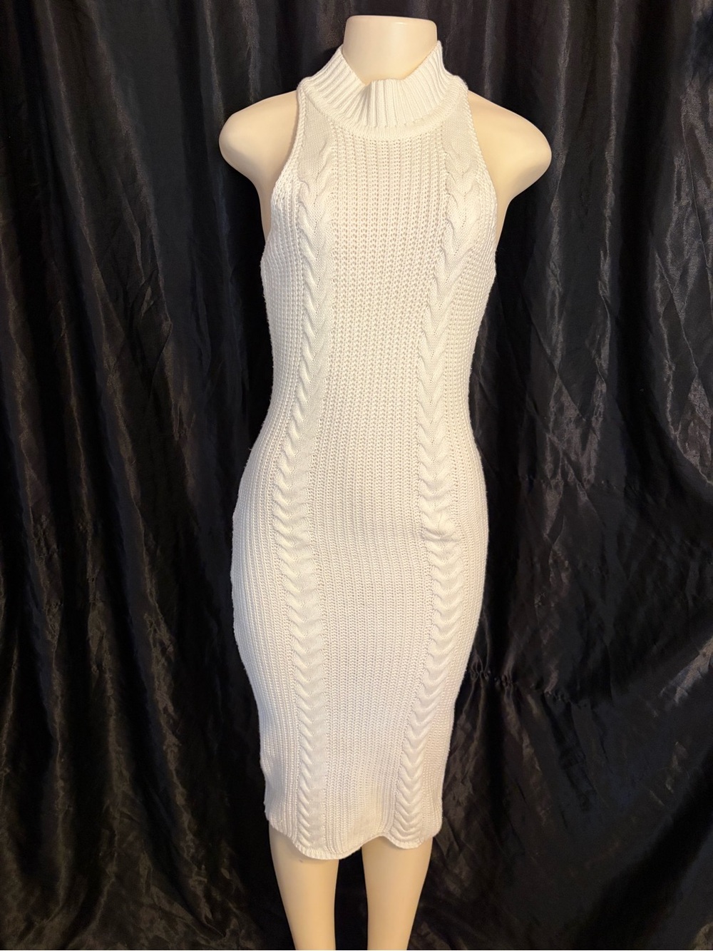 Windsor White Cable Knit Halter Midi Dress